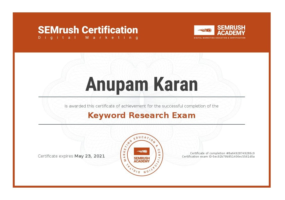 SEMRush Certificate